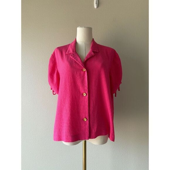 vintage 90s pink gingham short sleeve button front - Picture 2 of 5